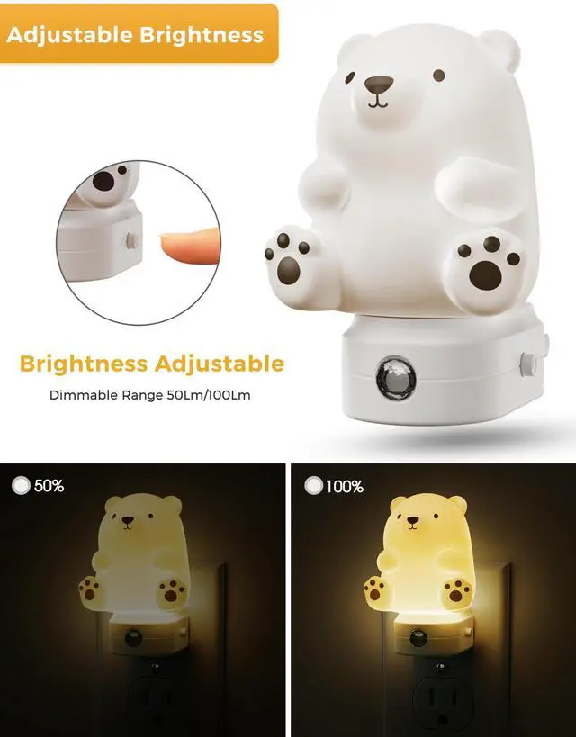 Alt view image 7 of 7 - JAYSUING Night Light for Kids, 3D Cute Bear Night Light Plug in, Dusk to Dawn Nursery Night Lights, RGB+Soft White 3000K, 3 Lighting Modes, Christmas Birthday Gifts, Room Decor, Children