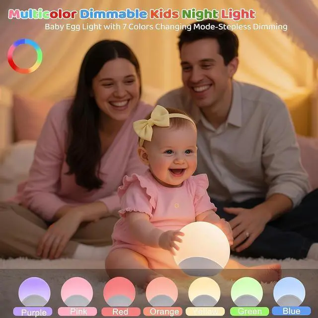 Alt view image 7 of 7 - JAYSUI Night Light for Baby,Kids Egg Light Stepless Dimming Touch Night Lamp,7 Colors Dimmable Eye Friendly Silicone Touch Lamp for Breast Feeding,Toddler Kids Bedroom Light,30 Min Hour Timer,BPA Free