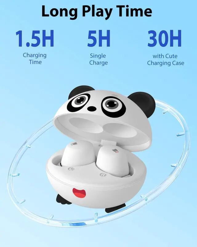 Alt view image 2 of 7 - JAYSUING Wireless Earbuds for Kids, Built with Mic, 85dB Safe Volume, Light Weight, Bluetooth 5.3, IPX6 Waterproof, Passive Noise Cancelling, Girls Boys Teen Earbuds for School Travel, Panda