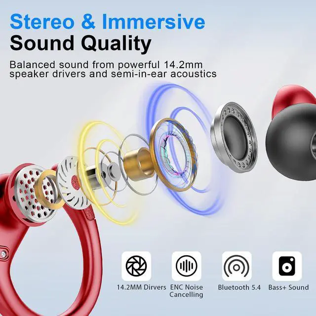 Alt view image 3 of 7 - Wireless Earbud, 75Hrs Bluetooth 5.4 Headphones IP7 Waterproof for Sport, Running Wireless Earphones with ENC Noise Canceling Mics, Deep Bass Over Ear bud with Earhooks for Android, iOS, Workout, Gym