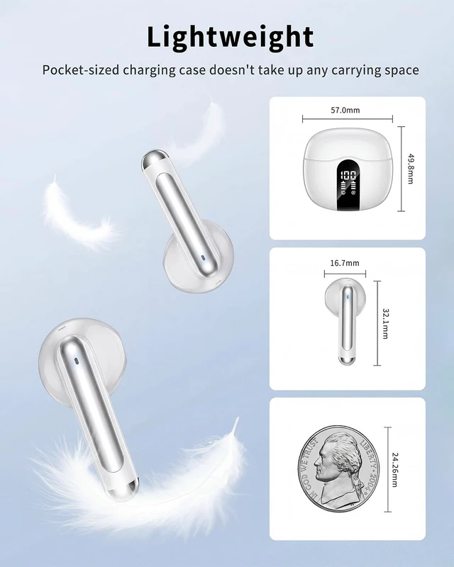 Alt view image 6 of 7 - Wireless Earbuds, 2026 Bluetooth 5.4 Headphones Bass Stereo Ear Buds with Noise Cancelling Mic, LED Display in Ear Earphones 50H Playtime Ear Buds, IP7 Waterproof for Laptop Pad Phones White