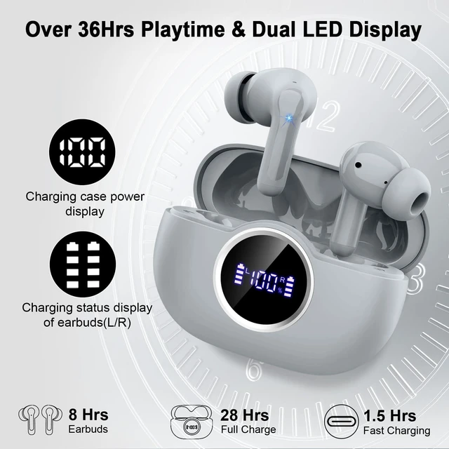 Alt view image 6 of 7 - 2026 Bluetooth 5.4 Earbuds Wireless Headphones, 48Hrs Stereo Bass Ear Buds ENC Noise Cancelling, 4 Clear Call Mic, IP-X7 Waterproof USB-C in-Ear Earphones for Sport Gym Phone Laptop Pad Android iOS