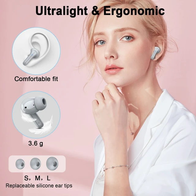 Alt view image 5 of 7 - 2026 Bluetooth 5.4 Earbuds Wireless Headphones, 48Hrs Stereo Bass Ear Buds ENC Noise Cancelling, 4 Clear Call Mic, IP-X7 Waterproof USB-C in-Ear Earphones for Sport Gym Phone Laptop Pad Android iOS