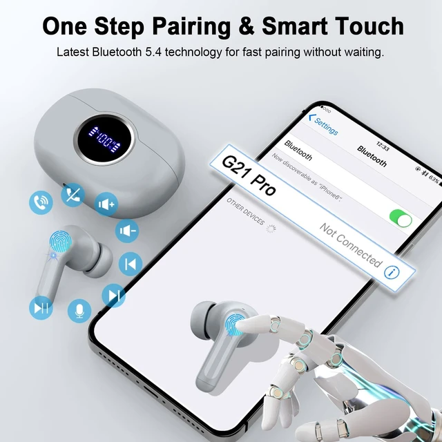 Alt view image 7 of 7 - 2026 Bluetooth 5.4 Earbuds Wireless Headphones, 48Hrs Stereo Bass Ear Buds ENC Noise Cancelling, 4 Clear Call Mic, IP-X7 Waterproof USB-C in-Ear Earphones for Sport Gym Phone Laptop Pad Android iOS