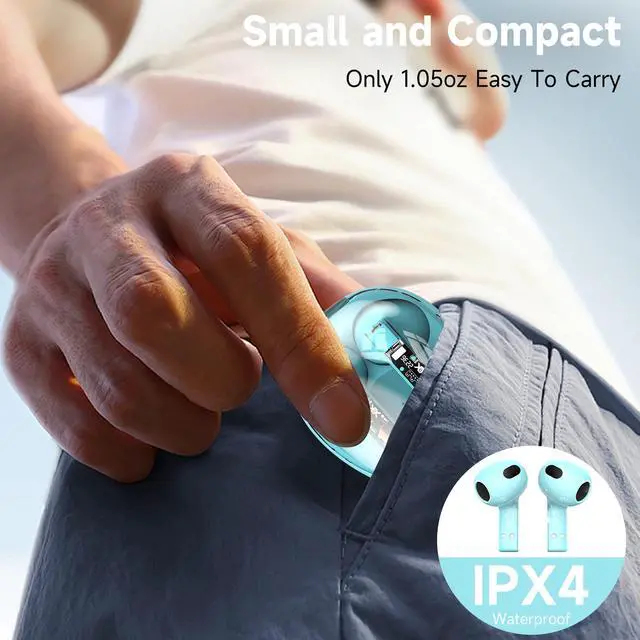 Alt view image 7 of 7 - JAYSUING True Wireless Earbuds with Transparent Case and Neck Lanyard, Bluetooth 5.4 Headphones with Touch Control, Water Resistant, 2 Mics for Clear Calls and Super Shine Blue