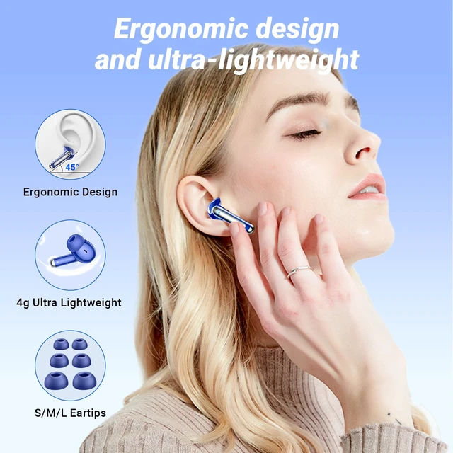 Alt view image 7 of 7 - Wireless Earbuds, Bluetooth 5.4 ear buds with 4 ENC Noise Cancelling Mics, Bluetooth Earbuds with 48H Playtime, IPX7 Waterproof Workout earbuds, Blue headphones HiFi Sound LED Display for iOS Android