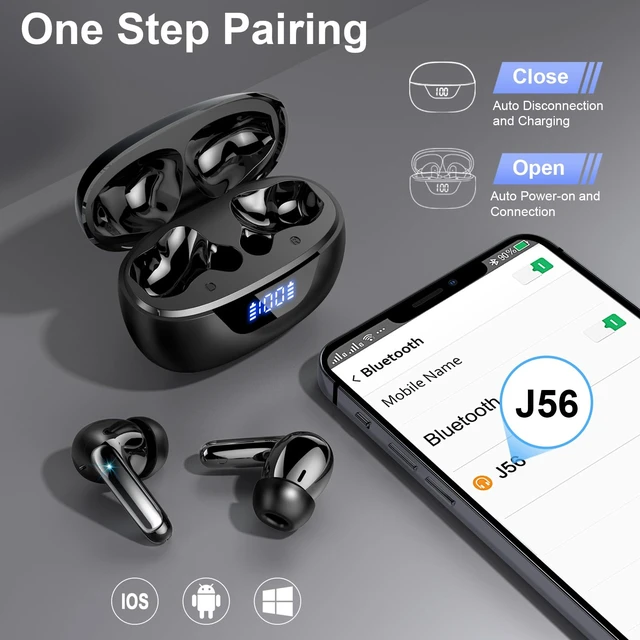 Alt view image 6 of 7 - Wireless Earbuds, ENC Noise Cancelling Mic Ear buds with Stereo Bass, Black Bluetooth 5.4 Headphones,48H Playtime Earphones, LED Display, IP7 Waterproof in Ear EarBuds for Phone Android iOS Sports