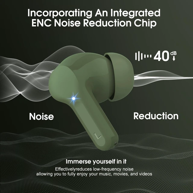 Alt view image 4 of 7 - Wireless Earbuds, Bluetooth 5.4 Headphones HiFi Stereo, Bluetooth Earbuds With ENC Noise Cancelling Mic, IP7 Waterproof in Ear Earphones, 48H, LED Display Ear buds for Pad Workout Sports, Retro Green