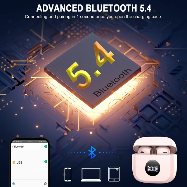 Alt view image 2 of 7 - Wireless Earbuds, Bluetooth 5.4 Headphones HiFi Stereo, in Ear Earphones with 4 ENC Noise Cancelling Mics, 40H Playback Ear Buds with Mini Case LED Display, IP7 Waterproof Headset with USB C Charging