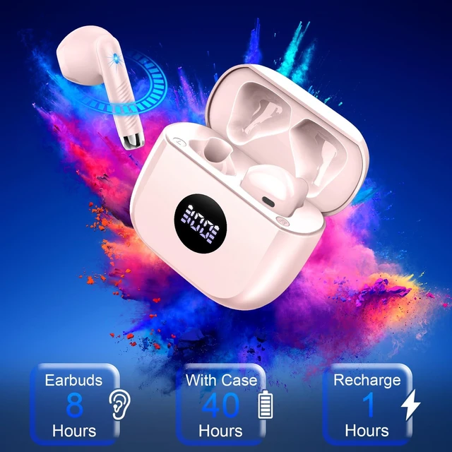 Alt view image 3 of 7 - Wireless Earbuds, Bluetooth 5.4 Headphones HiFi Stereo, in Ear Earphones with 4 ENC Noise Cancelling Mics, 40H Playback Ear Buds with Mini Case LED Display, IP7 Waterproof Headset with USB C Charging