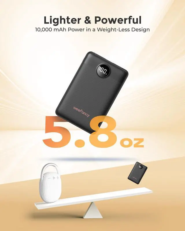 Alt view image 2 of 7 - JAYSUING Small Portable Charger 10000mAh, Mini Power Bank with LED Display, 22.5W PD Fast Charging USB-C Battery Pack, Compact Lightweight Travel Charger Compatible with iPhone Samsung Android, Black