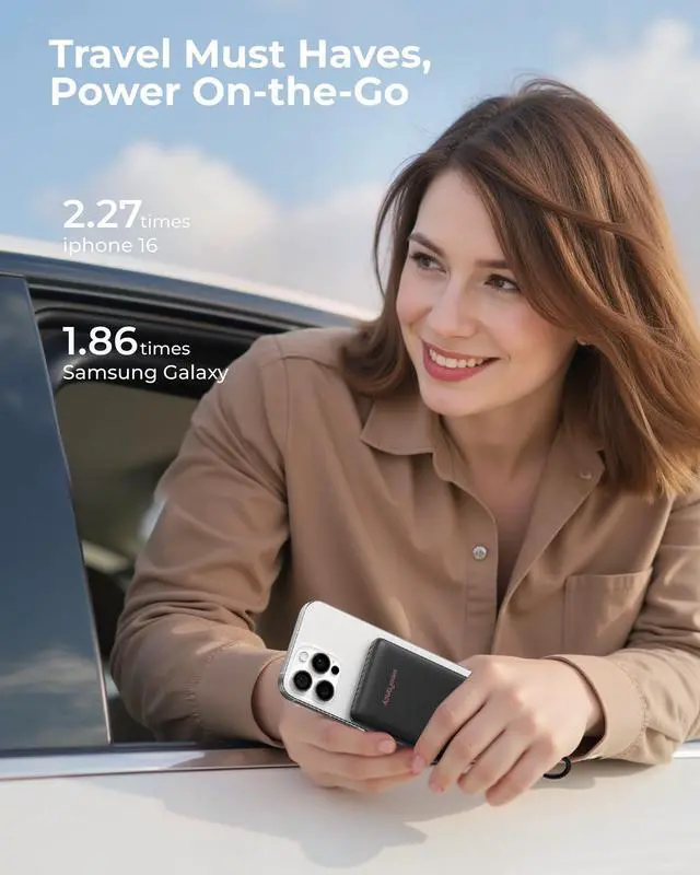 Alt view image 5 of 7 - JAYSUING Small Portable Charger 10000mAh, Mini Power Bank with LED Display, 22.5W PD Fast Charging USB-C Battery Pack, Compact Lightweight Travel Charger Compatible with iPhone Samsung Android, Black