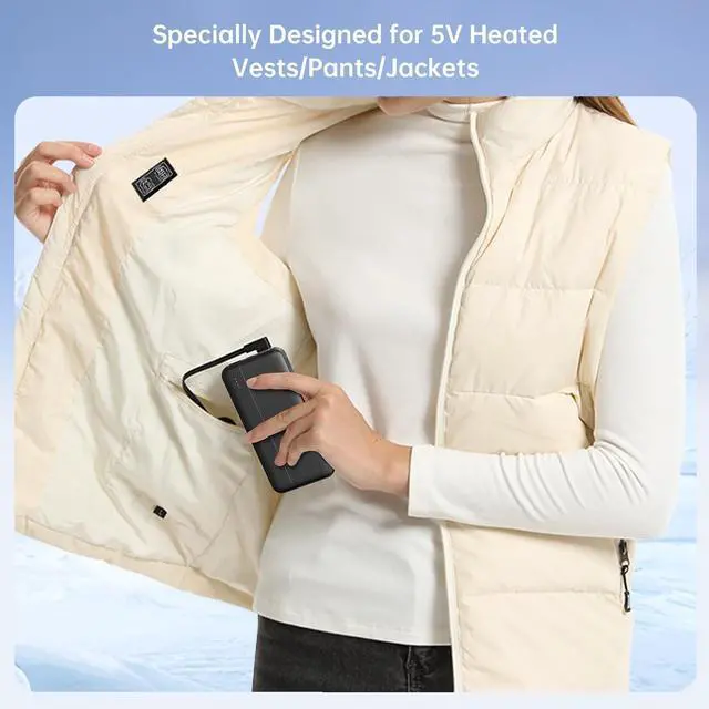 Alt view image 2 of 7 - Heated Vest Battery Pack 5V 2A 10000mAh 2 Pack Power Bank Fits for DR.Prepare/KOVNLO/TIDEWE Electric Heating Jacket/Stadium Seat Cushion/Coat/Blanket External Portable Charger for iPhone, Tablet