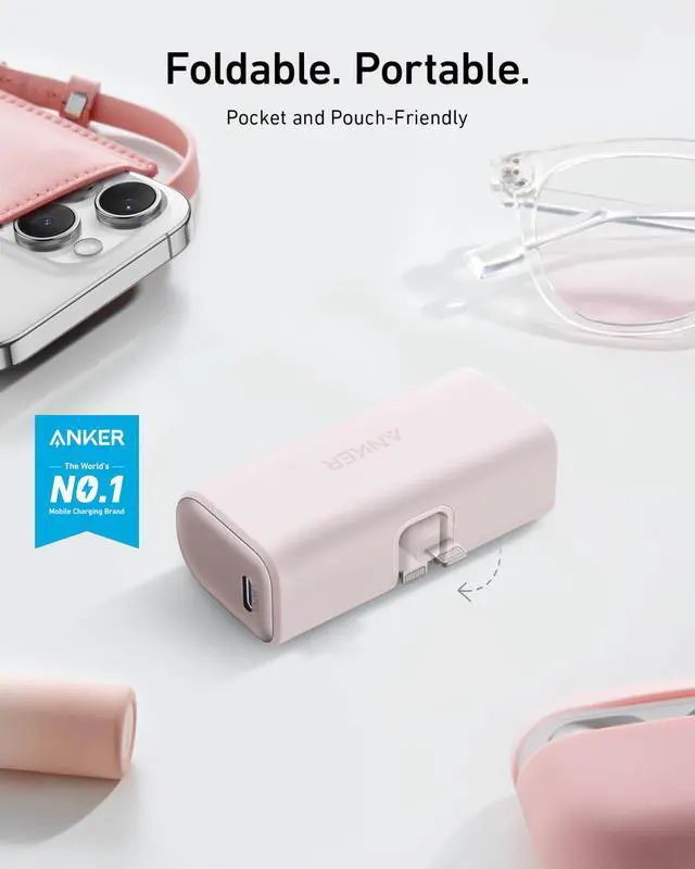 Alt view image 3 of 6 - JAYSUING Nano Portable Charger for iPhone, with Built-in MFi Certified Lightning Connector, Power Bank 5,000mAh 12W, Compatible with iPhone 14/13/12 Series (Pink)