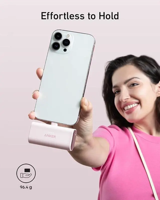 Alt view image 5 of 6 - JAYSUING Nano Portable Charger for iPhone, with Built-in MFi Certified Lightning Connector, Power Bank 5,000mAh 12W, Compatible with iPhone 14/13/12 Series (Pink)