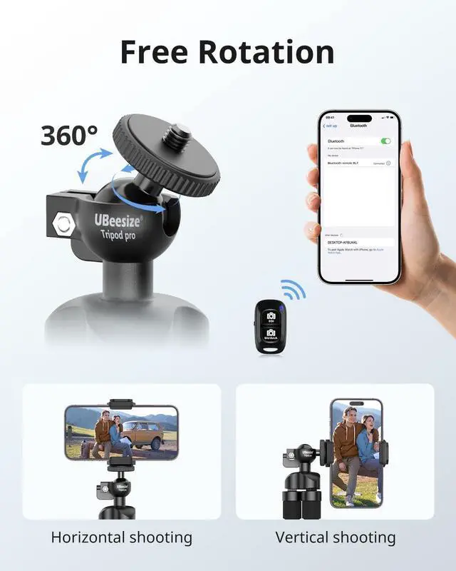 Alt view image 6 of 6 - Flexible Mini Phone Tripod, Portable and Adjustable Camera Stand Holder with Wireless Remote and Universal Clip, Compatible with Cellphones, Sports Cameras