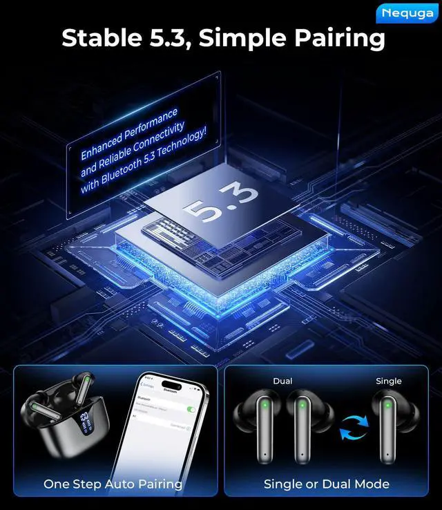 Alt view image 6 of 7 - Wireless Earbuds, 50H Playtime Bluetooth Headphones, LED Display Case