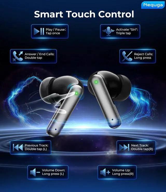 Alt view image 7 of 7 - Wireless Earbuds, 50H Playtime Bluetooth Headphones, LED Display Case