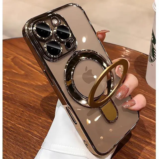 Main image of JAYSUING Magnetic Ring Case for iPhone 16 Pro Max Case Kickstand Compatible with MagSafe Built-in Camera Lens Protector Shockproof Phone Case for iPhone 16 ProMax 6.9" - Clear Gold