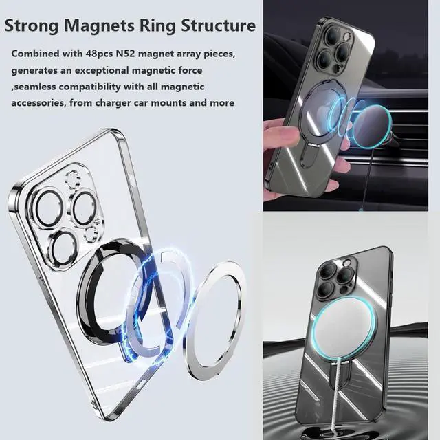 Alt view image 5 of 7 - JAYSUING Magnetic Ring Case for iPhone 16 Pro Max Case Kickstand Compatible with MagSafe Built-in Camera Lens Protector Shockproof Phone Case for iPhone 16 ProMax 6.9" - Clear Gold