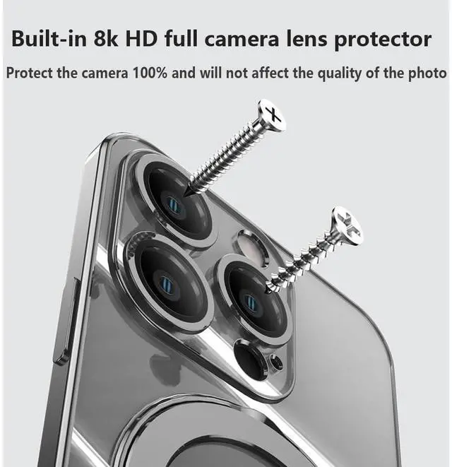 Alt view image 6 of 7 - JAYSUING Magnetic Ring Case for iPhone 16 Pro Max Case Kickstand Compatible with MagSafe Built-in Camera Lens Protector Shockproof Phone Case for iPhone 16 ProMax 6.9" - Clear Gold