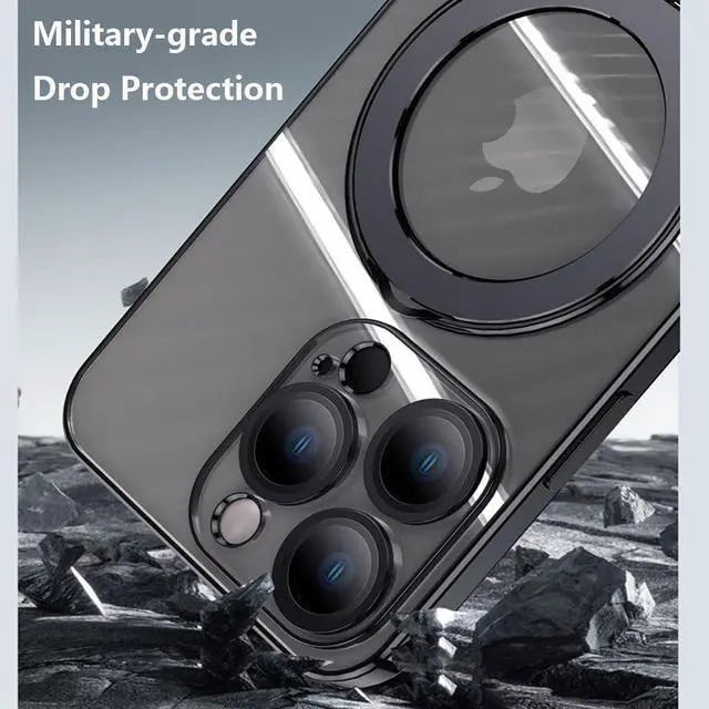 Alt view image 7 of 7 - JAYSUING Magnetic Ring Case for iPhone 16 Pro Max Case Kickstand Compatible with MagSafe Built-in Camera Lens Protector Shockproof Phone Case for iPhone 16 ProMax 6.9" - Clear Gold