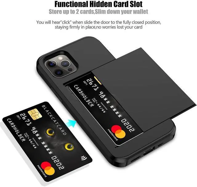 Alt view image 2 of 7 - JAYSUING for iPhone 12/iPhone 12 Pro Case with Card Holder Heavy Duty Protective Dual Layer Shockproof Hidden Card Slot Slim Wallet Case for iPhone 12/12 Pro for Men&Women(Black)