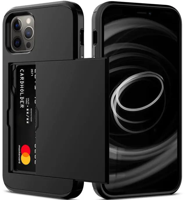 Main image of JAYSUING for iPhone 12/iPhone 12 Pro Case with Card Holder Heavy Duty Protective Dual Layer Shockproof Hidden Card Slot Slim Wallet Case for iPhone 12/12 Pro for Men&Women(Black)