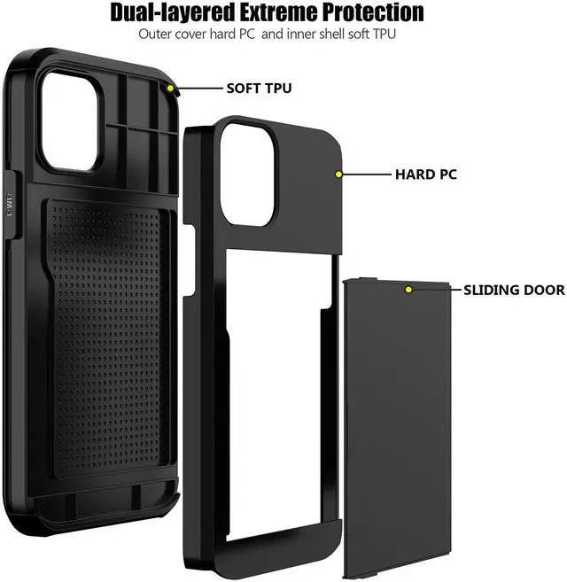 Alt view image 3 of 7 - JAYSUING for iPhone 12/iPhone 12 Pro Case with Card Holder Heavy Duty Protective Dual Layer Shockproof Hidden Card Slot Slim Wallet Case for iPhone 12/12 Pro for Men&Women(Black)