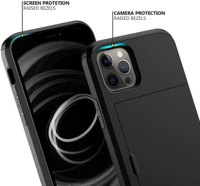 Alt view image 4 of 7 - JAYSUING for iPhone 12/iPhone 12 Pro Case with Card Holder Heavy Duty Protective Dual Layer Shockproof Hidden Card Slot Slim Wallet Case for iPhone 12/12 Pro for Men&Women(Black)