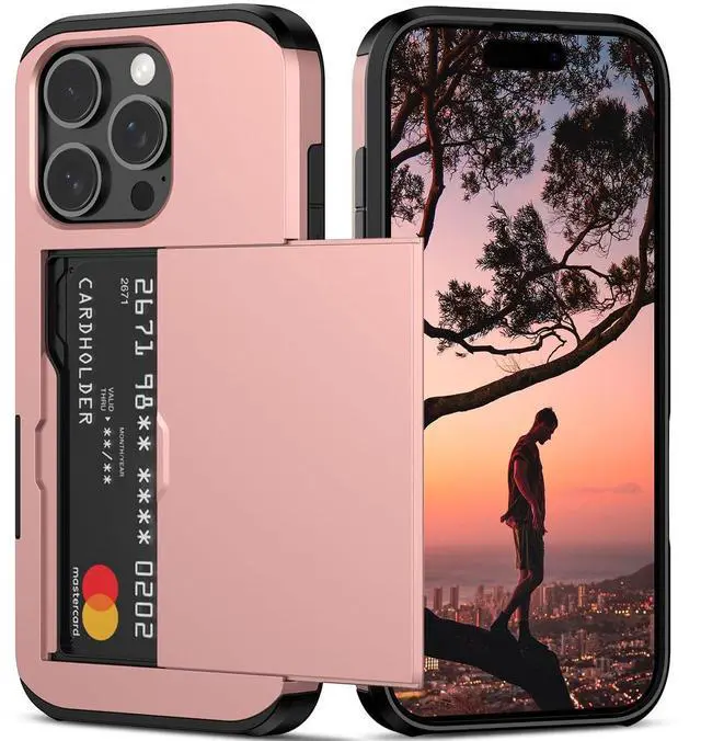 Main image of JAYSUING Compatible with iPhone 16 Pro Case with Card Holder Dual Layer Heavy Duty Protective Shockproof Hidden Card Slot Slim Wallet Phone Cover for iPhone 16 Pro for Women&Men 6.3 inch(Rose Gold)