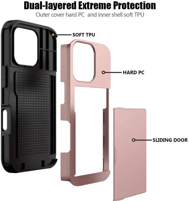 Alt view image 3 of 7 - JAYSUING Compatible with iPhone 16 Pro Case with Card Holder Dual Layer Heavy Duty Protective Shockproof Hidden Card Slot Slim Wallet Phone Cover for iPhone 16 Pro for Women&Men 6.3 inch(Rose Gold)