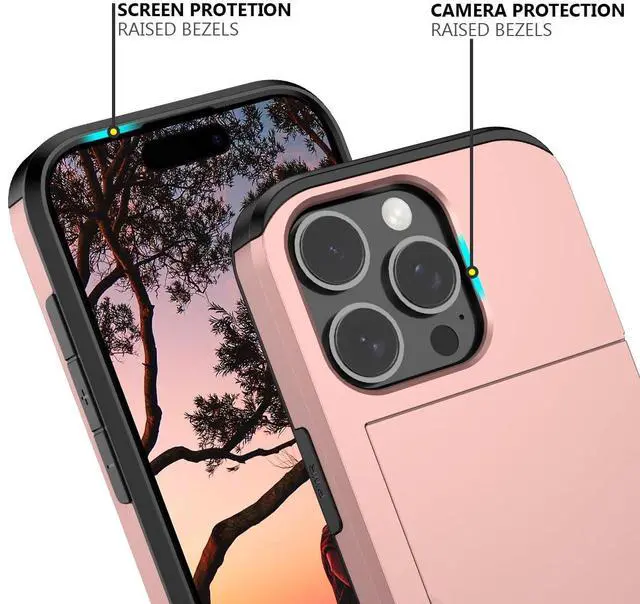 Alt view image 4 of 7 - JAYSUING Compatible with iPhone 16 Pro Case with Card Holder Dual Layer Heavy Duty Protective Shockproof Hidden Card Slot Slim Wallet Phone Cover for iPhone 16 Pro for Women&Men 6.3 inch(Rose Gold)