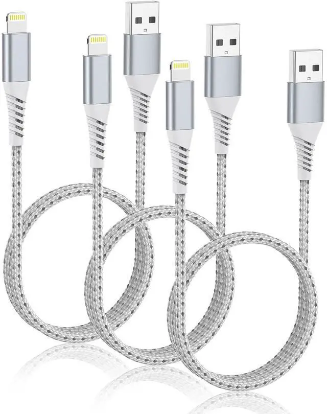 Main image of 2FT Short iPhone Charger Cord 3 Pack, 2 Foot USB A to Lightning Cable Braided, MFi Certified 2 FT iPhone Cable Fast Charging for iPhone 14 13 12 11 Pro Max iPad AirPods, Short Lightning Cord for Car