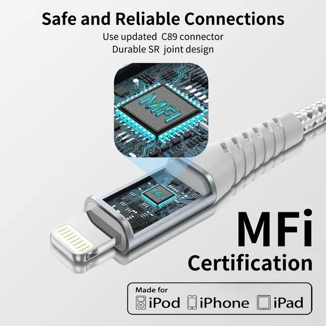 Alt view image 2 of 7 - 2FT Short iPhone Charger Cord 3 Pack, 2 Foot USB A to Lightning Cable Braided, MFi Certified 2 FT iPhone Cable Fast Charging for iPhone 14 13 12 11 Pro Max iPad AirPods, Short Lightning Cord for Car