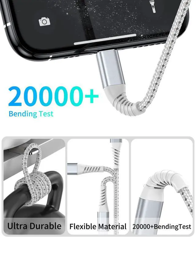 Alt view image 3 of 7 - 2FT Short iPhone Charger Cord 3 Pack, 2 Foot USB A to Lightning Cable Braided, MFi Certified 2 FT iPhone Cable Fast Charging for iPhone 14 13 12 11 Pro Max iPad AirPods, Short Lightning Cord for Car