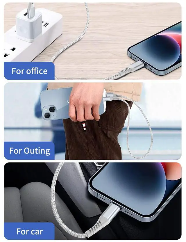 Alt view image 5 of 7 - 2FT Short iPhone Charger Cord 3 Pack, 2 Foot USB A to Lightning Cable Braided, MFi Certified 2 FT iPhone Cable Fast Charging for iPhone 14 13 12 11 Pro Max iPad AirPods, Short Lightning Cord for Car