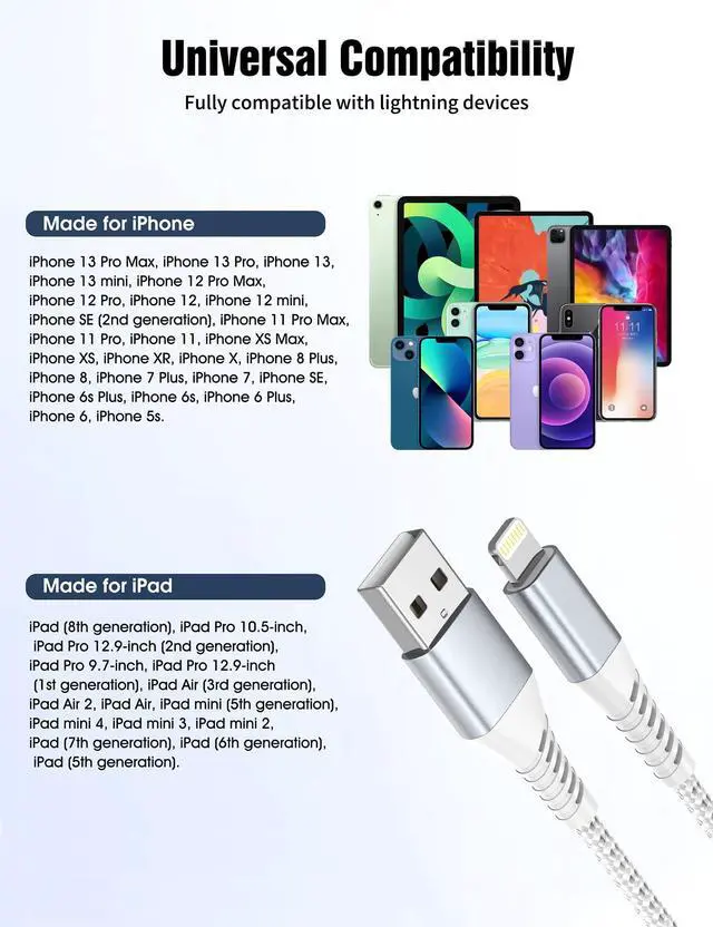 Alt view image 7 of 7 - 2FT Short iPhone Charger Cord 3 Pack, 2 Foot USB A to Lightning Cable Braided, MFi Certified 2 FT iPhone Cable Fast Charging for iPhone 14 13 12 11 Pro Max iPad AirPods, Short Lightning Cord for Car