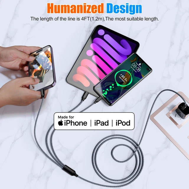 Alt view image 5 of 7 - Multi Charging Cable 2ft 2Pack 3 in 1 Charger Cord, Short Multiple Cable | Nylon Braided USB Charging Multi Phone Charger Cord with Type C Micro Lightning for Apple iPhone17-5,Android Phones