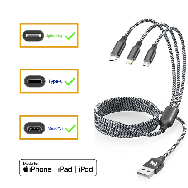 Alt view image 7 of 7 - Multi Charging Cable 2ft 2Pack 3 in 1 Charger Cord, Short Multiple Cable | Nylon Braided USB Charging Multi Phone Charger Cord with Type C Micro Lightning for Apple iPhone17-5,Android Phones
