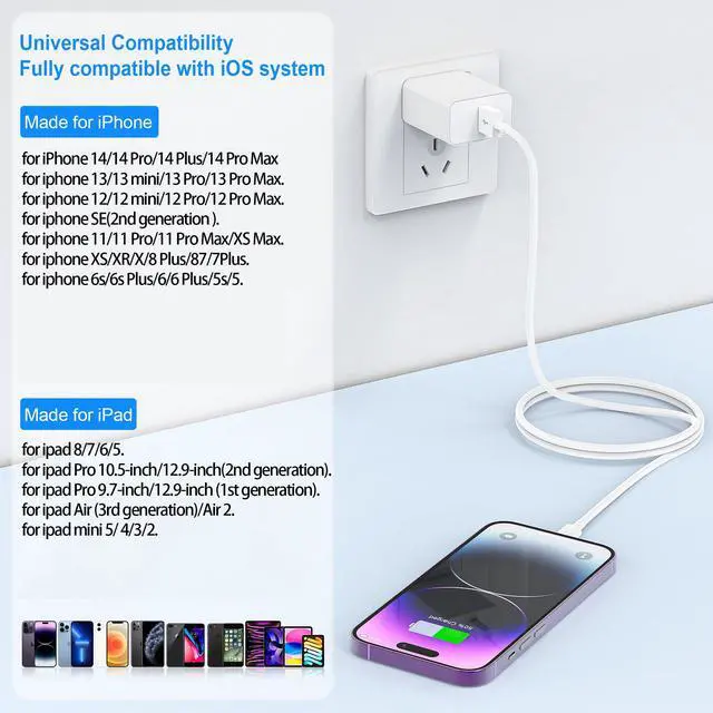 Alt view image 7 of 7 - 2PACK for iPhone Charger 6FT,Lightning Charging Cable,for Apple Certified Cord for iPhone 14/13/12/11 Pro/X/Xs Max/XR/8 Plus/7/6s/SE/5c/5s,for iPad Air/Mini USB Charge 6Foot