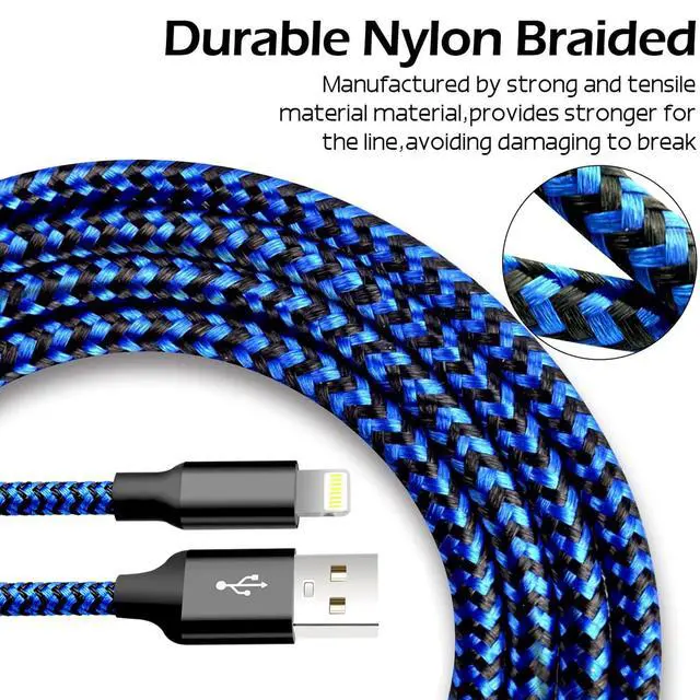 Alt view image 2 of 7 - JAYSUING iPhone Charger, 5 Pack 3/3/6/6/10FT Apple MFi Certified USB Lightning Cable Nylon Braided Fast Charging Cord Compatible for iPhone 14/13/12/11/X/Max/8/7/6/5/SE/Plus/iPad - Black Blue