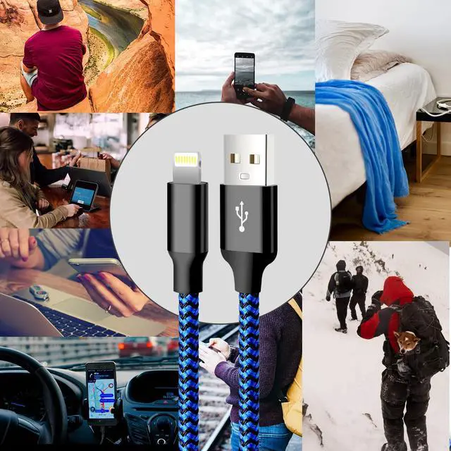 Alt view image 7 of 7 - JAYSUING iPhone Charger, 5 Pack 3/3/6/6/10FT Apple MFi Certified USB Lightning Cable Nylon Braided Fast Charging Cord Compatible for iPhone 14/13/12/11/X/Max/8/7/6/5/SE/Plus/iPad - Black Blue