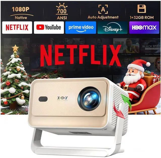 Main image of Compatible with Netflix & Auto FocusJAYSUING Gimbal N6 PRO 700 ANSI Native 1080P Smart Projector with WiFi 6 and Bluetooth, 4D Auto Keystone & Voice Controll Portable 4K Support FHD Home Projector