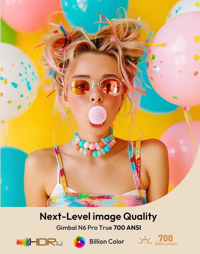 Alt view image 4 of 7 - Compatible with Netflix & Auto FocusJAYSUING Gimbal N6 PRO 700 ANSI Native 1080P Smart Projector with WiFi 6 and Bluetooth, 4D Auto Keystone & Voice Controll Portable 4K Support FHD Home Projector