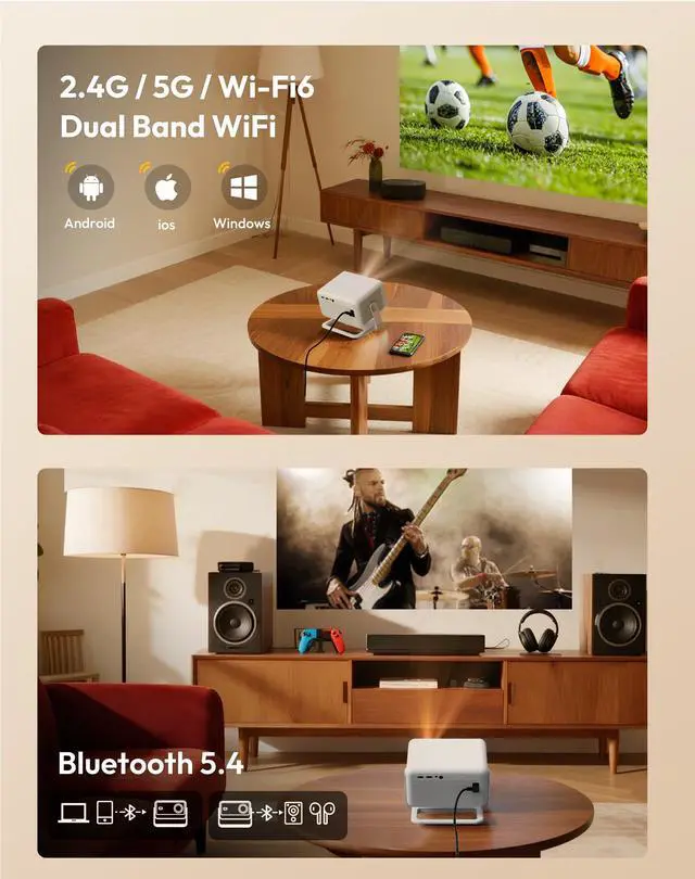 Alt view image 6 of 7 - Compatible with Netflix & Auto FocusJAYSUING Gimbal N6 PRO 700 ANSI Native 1080P Smart Projector with WiFi 6 and Bluetooth, 4D Auto Keystone & Voice Controll Portable 4K Support FHD Home Projector