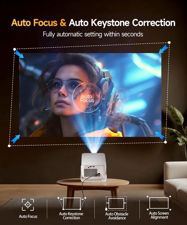 Alt view image 5 of 7 - Smart Projector with 4K 8K Support, Mini Projector with Wifi6 and Bluetooth5.4, 600 ANSI, Auto Focus & Obstacle Avoidance 1080P Portable Movie Proyector for Home Outdoor, JAYSUING HY350Max