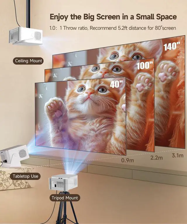 Alt view image 7 of 7 - Smart Projector with 4K 8K Support, Mini Projector with Wifi6 and Bluetooth5.4, 600 ANSI, Auto Focus & Obstacle Avoidance 1080P Portable Movie Proyector for Home Outdoor, JAYSUING HY350Max