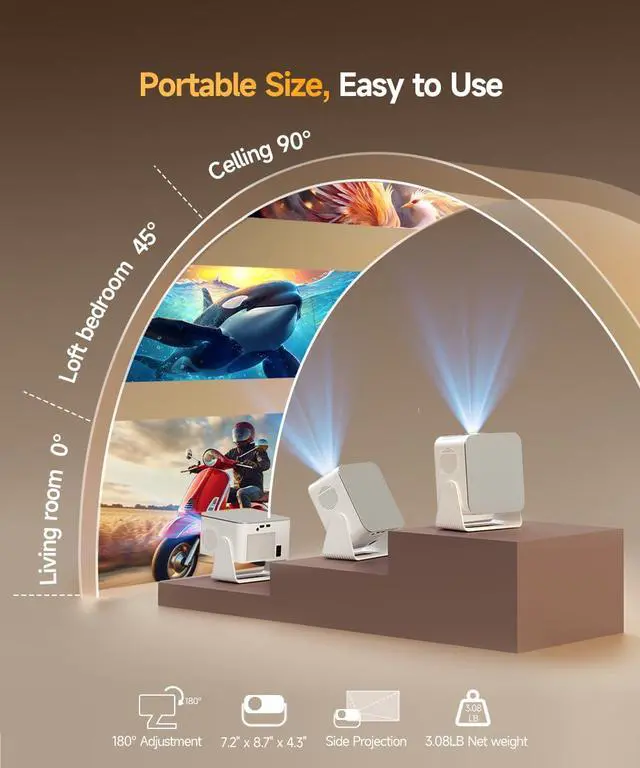 Alt view image 6 of 7 - Smart Projector with 4K 8K Support, Mini Projector with Wifi6 and Bluetooth5.4, 600 ANSI, Auto Focus & Obstacle Avoidance 1080P Portable Movie Proyector for Home Outdoor, JAYSUING HY350Max