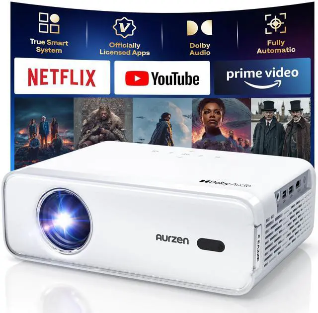 Main image of JAYSUINGEAZZE D1 Smart Projector with WiFi and Bluetooth, Officially-Licensed APP, Auto Focus/Keystone, DoIby Audio 16W Speakers, Native 1080P, HDR10, 4K Support, Portable Mini Outdoor Movie Projector